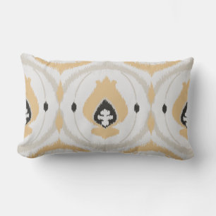 Chic neutral honey beige and black ikat pillow