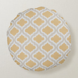 Chic neutral ikat Moroccan pattern Round Cushion