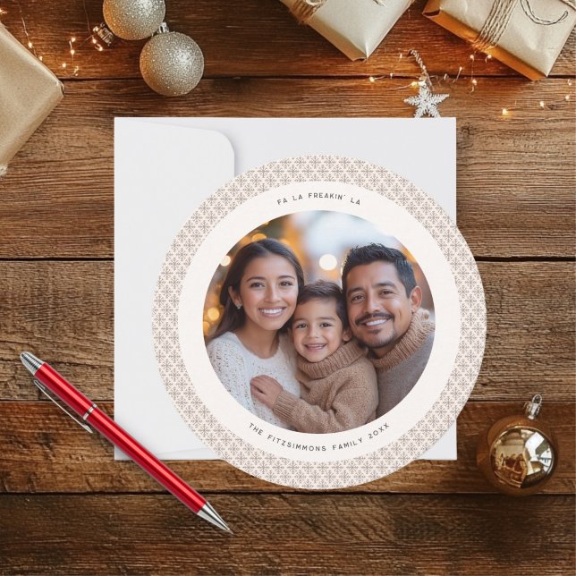 Chic Neutral Nordic Snowflake Photo Christmas Card (Neutral Snowflake Modern Christmas Circle Card brown)