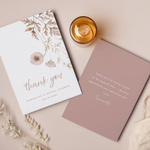 Chic Neutral Pink Botanical Floral Bridal Shower Thank You Card