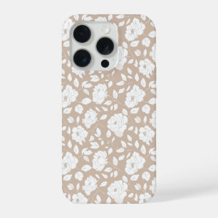 Chic Neutral Rose White Floral Pattern iPhone 15 Pro Case