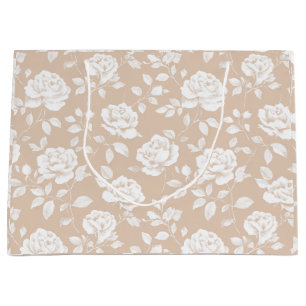 Chic Neutral Rose White Floral Pattern Large Gift Bag