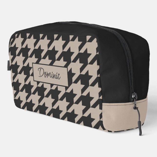 Chic Neutral Taupe Beige Black Houndstooth Pattern Dopp Kit (Right Corner)