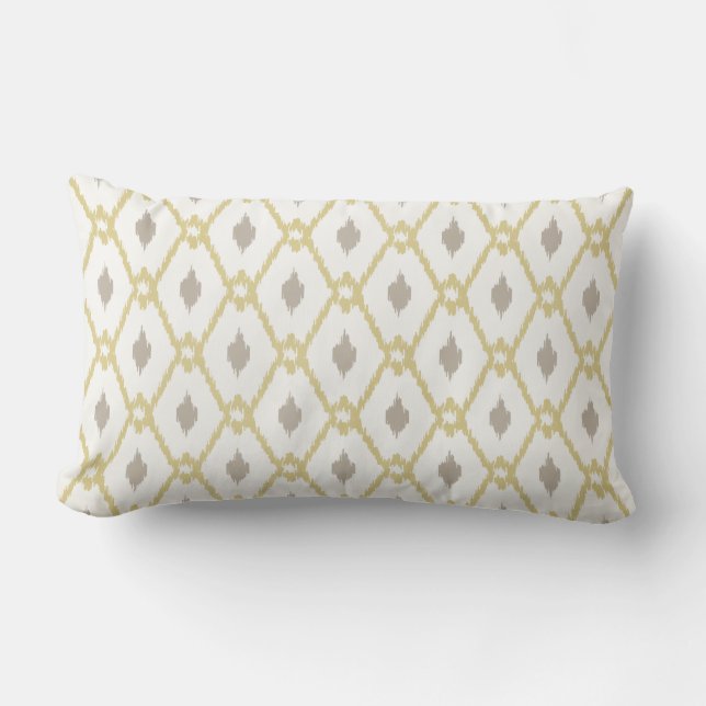 Chic neutral yellow taupe ikat diamond pattern lumbar cushion (Front)