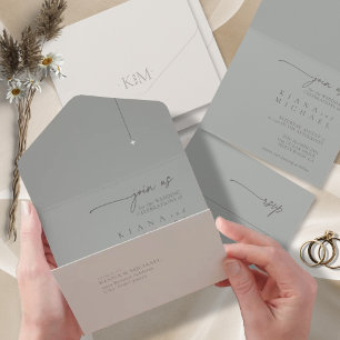 Chic Neutrals Wedding Bone/Sage Grey ID1020 All In One Invitation