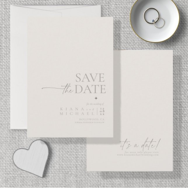 Chic Neutrals Wedding Bone White Vert ID1020 Save The Date (Creator Uploaded)