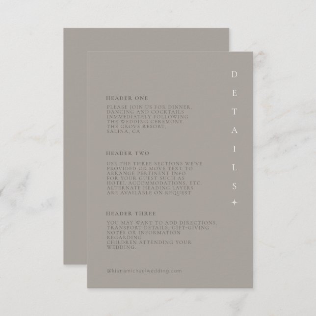 Chic Neutrals Wedding Details Taupe ID1020 Enclosure Card (Front/Back)