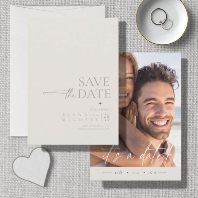 Chic Neutrals Wedding Photo Bone White Vert ID1020 Save The Date (Creator Uploaded)
