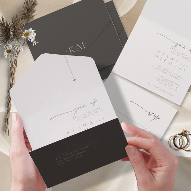 Chic Neutrals Wedding Powder/Charcoal ID1020 All In One Invitation (Creator Uploaded)