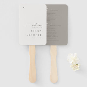Chic Neutrals Wedding Program Powder/Taupe ID1020 Hand Fan