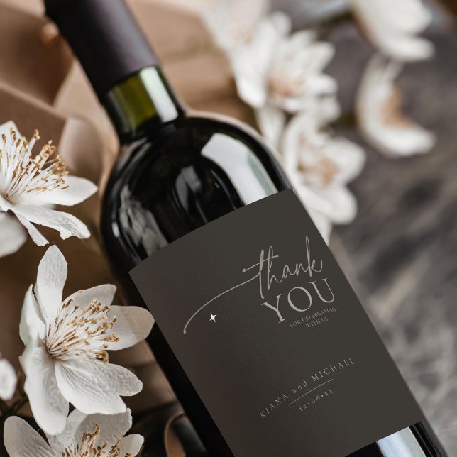 Chic Neutrals Wedding Thank You Charcoal ID1020 Wine Label (Creator Uploaded)