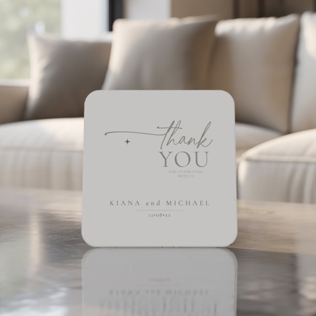 Chic Neutrals Wedding Thank You Linen ID1020 Square Paper Coaster (Creator Uploaded)