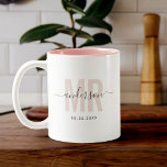 Chic New MR Custom Name Wedding Date Blush Two-Tone Coffee Mug<br><div class="desc">Cute,  modern coffee mug saying MR in modern typography in dusty blush pink with your family name in trendy script calligraphy on a two-toned coffee mug. Loving the dark navy blue interior but available in many more colours.</div>