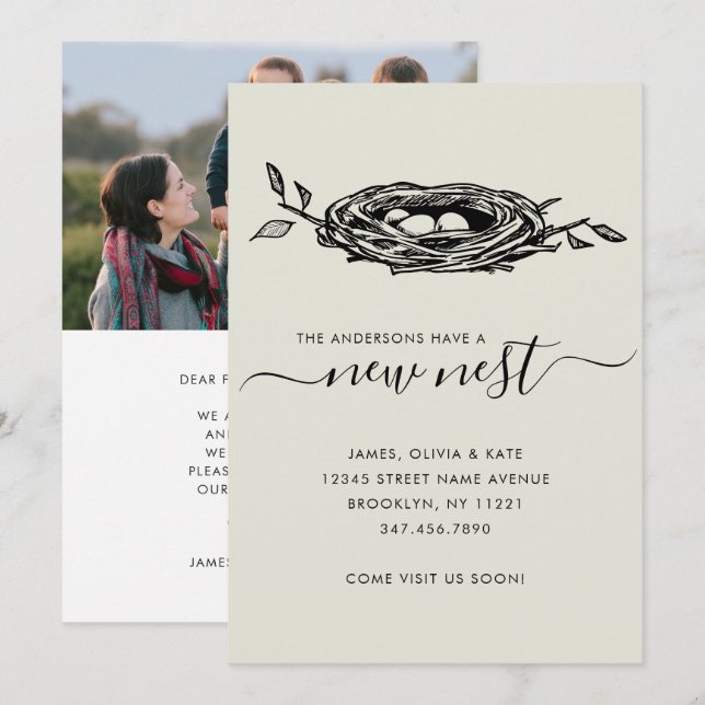 Chic New Nest Home Change of Address Photo Moving Announcement (Front/Back)
