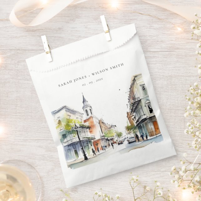 Chic New Orleans Louisiana Watercolor Wedding Favour Bag (Clipped)