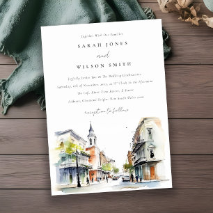 Chic New Orleans Louisiana Watercolor Wedding Invitation