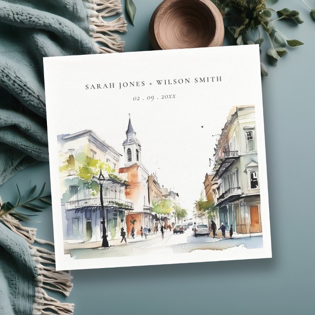 Chic New Orleans Louisiana Watercolor Wedding Napkin (Creator Uploaded)