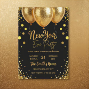 Chic New Year' Eve Party Gold Glitter Black Invitation