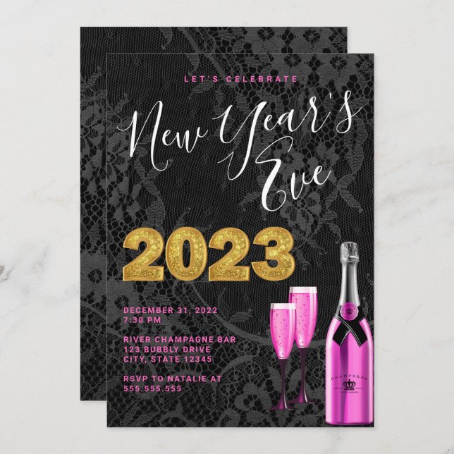 Chic New Year's Eve Party Invitation (Front/Back)