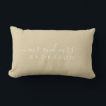 Chic Newlywed Mr Mrs Beige Sand Monogram Lumbar Cushion<br><div class="desc">Chic, modern monogrammed beige pillow with the text Mr and Mrs in white elegant script. Simply add your married name. The beige sand colour ancestral gold is used for this stylish design. Perfect luxury gift for the newlywed couple. Exclusively designed for you by Happy Dolphin Studio. If you need any...</div>