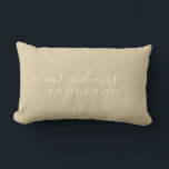 Chic Newlywed Mr Mrs Beige Sand Monogram Lumbar Cushion<br><div class="desc">Chic, modern monogrammed beige pillow with the text Mr and Mrs in white elegant script. Simply add your married name. The beige sand colour ancestral gold is used for this stylish design. Perfect luxury gift for the newlywed couple. Exclusively designed for you by Happy Dolphin Studio. If you need any...</div>