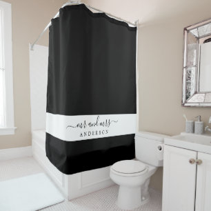 Chic Newlywed Mr Mrs Black and White Monogram Shower Curtain