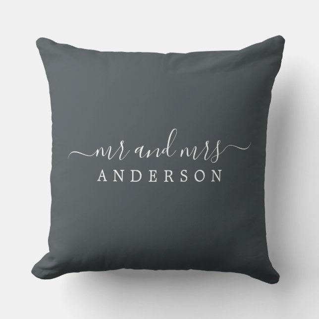 Chic Newlywed Mr Mrs Black White Monogram Cushion (Front)