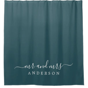Chic Newlywed Mr Mrs Dark Emerald Monogram Shower Curtain