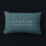 Chic Newlywed Mr Mrs Deep Emerald Monogram Lumbar Cushion<br><div class="desc">Chic, modern monogrammed dark emerald pillow with the text Mr and Mrs in white elegant script. Simply add your married name. The colour deep emerald is used for this stylish design. Perfect luxury gift for the newlywed couple. Exclusively designed for you by Happy Dolphin Studio. If you need any help...</div>