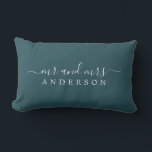 Chic Newlywed Mr Mrs Deep Emerald Monogram Lumbar Cushion<br><div class="desc">Chic, modern monogrammed dark emerald pillow with the text Mr and Mrs in white elegant script. Simply add your married name. The colour deep emerald is used for this stylish design. Perfect luxury gift for the newlywed couple. Exclusively designed for you by Happy Dolphin Studio. If you need any help...</div>