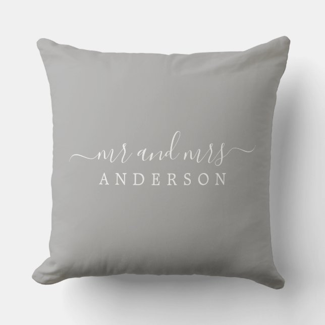 Chic Newlywed Mr Mrs Grey Monogram Cushion (Front)