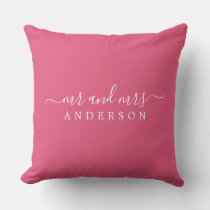 Chic Newlywed Mr Mrs Hot Pink Monogram Cushion