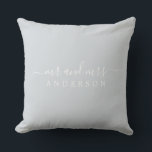 Chic Newlywed Mr Mrs Ice Blue Monogram Cushion<br><div class="desc">Chic, modern monogrammed pillow with the text Mr and Mrs in white elegant script on an ice blue background. Simply add your married name. Perfect gift for the newlywed couple. Exclusively designed for you by Happy Dolphin Studio. If you need any help or matching products please contact us at happydolphinstudio@outlook.com....</div>