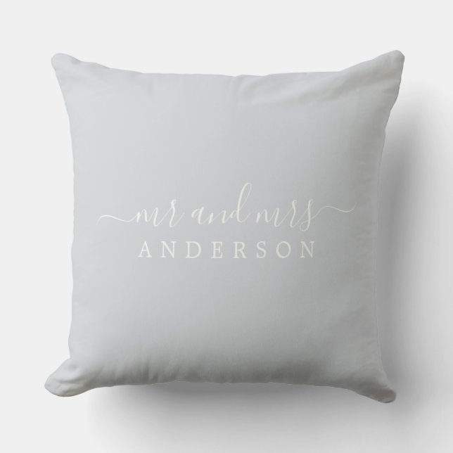 Chic Newlywed Mr Mrs Ice Blue Monogram Cushion (Front)