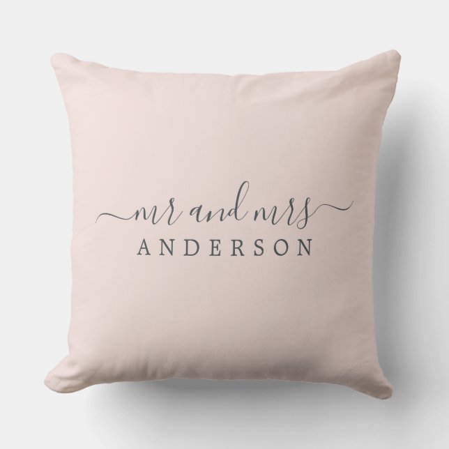 Chic Newlywed Mr Mrs Pastel Pink Monogram Cushion (Front)