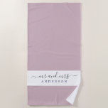 Chic Newlywed Mr Mrs Pastel Purple Monogrammed Beach Towel<br><div class="desc">Chic pastel purple monogrammed beach towel with the text Mr and Mrs in off-black elegant script. You can customise this elegant beach towel with your married name. Perfect gift for the newlywed couple. Exclusively designed for you by Happy Dolphin Studio.</div>