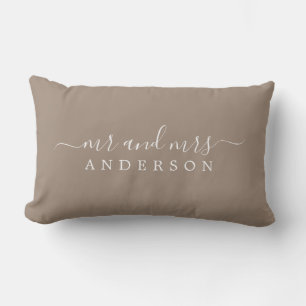 Chic Newlywed Mr Mrs Taupe Monogram Lumbar Cushion