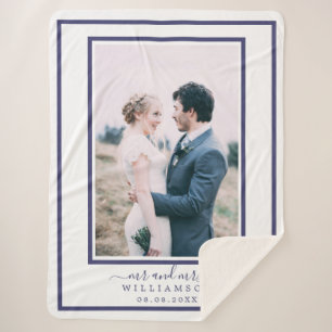 Chic Newlywed Mr Mrs Wedding Photo Sherpa Blanket