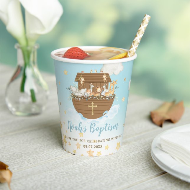 Chic Noah's Ark Blue Baby Shower Baptism Birthday  Paper Cups (Insitu)