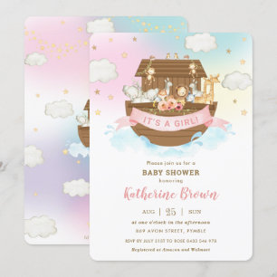 Chic Noah's Ark Cute Animals Girl Baby Shower   Invitation