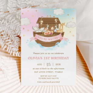 Chic Noah's Ark Cute Animals Girl Birthday Party  Invitation
