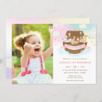 Chic Noah's Ark Cute Animals Girl Birthday Photo 