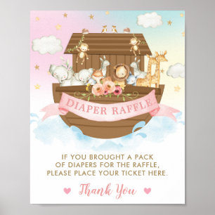 Chic Noah's Ark Girl Baby Shower Diaper Raffle Poster
