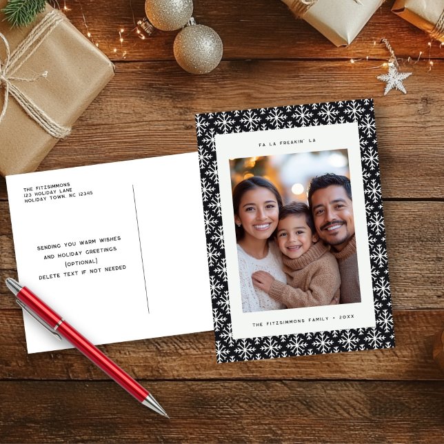 Chic Nordic Black and White Snowflake Postcard (Neutral Snowflake Modern Christmas Postcard black)