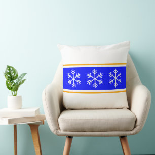 Chic Nordic Snowflakes Royal Blue White Stripes Cushion