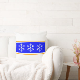 Chic Nordic Snowflakes Royal Blue White Stripes Cushion