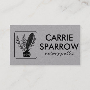 Chic Notary Public Inkpot Quill Botanical Logo Business Card