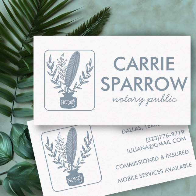 Chic Notary Public Inkpot Quill Botanical Logo Business Card (Chic Notary Public Inkpot Quill Botanical Logo Business Card
)