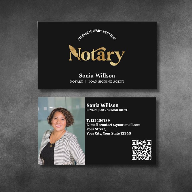 Chic Notary Public Loan Signing Photo QR Code Business Card (Creator Uploaded)