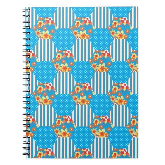 Chic Notebook: Floral Stripes Polka Dots Patchwork Notebook (Front)